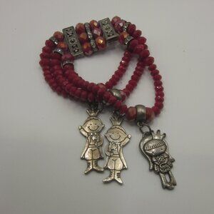 Red AB Bracelet wit Silver Tone Charms
